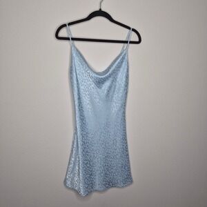 Ice Blue Animal Print Cowl Neck Slip Dress Y2K Vibes Indie Sleeze Fairycore